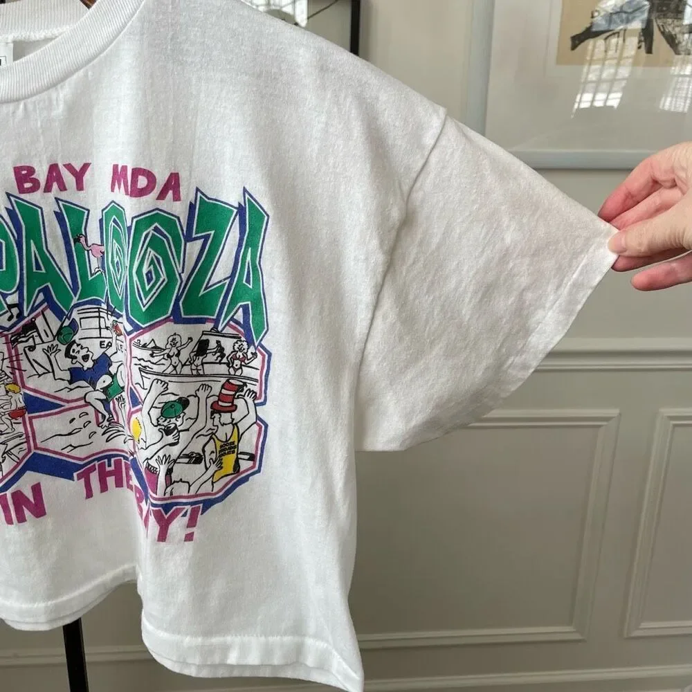 Vintage 90s 98 LA T Crystal Bay MDA Waterpalooza Cropped Tshirt OS S M L - Picture 3 of 8